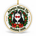 Black Tie Tuxedo Cat Wreath Ceramic Christmas Tree Ornament