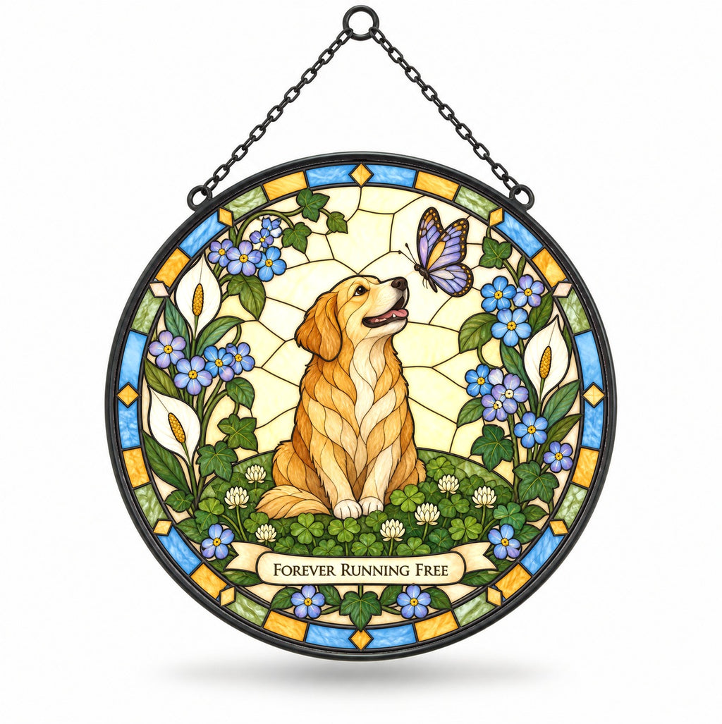 Peaceful Meadow Dog Memorial Suncatcher Glass Window Ornament