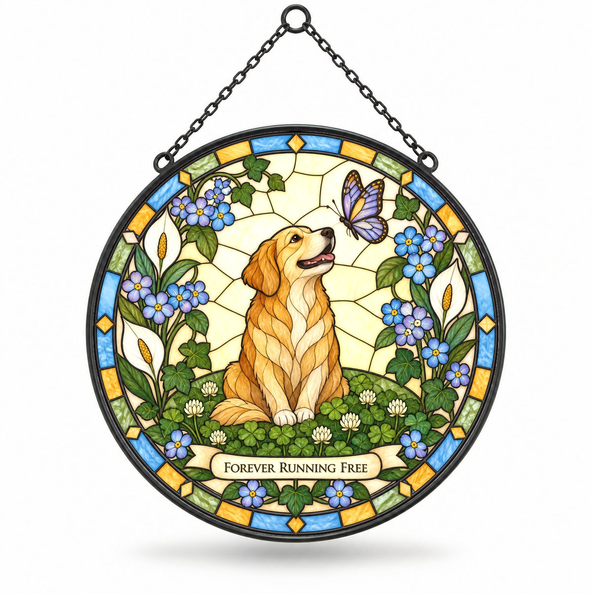 Peaceful Meadow Dog Memorial Suncatcher Glass Window Ornament