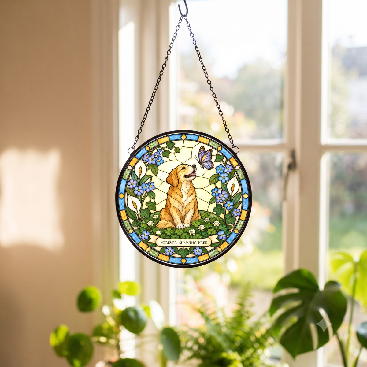 Peaceful Meadow Dog Memorial Suncatcher Glass Window Ornament