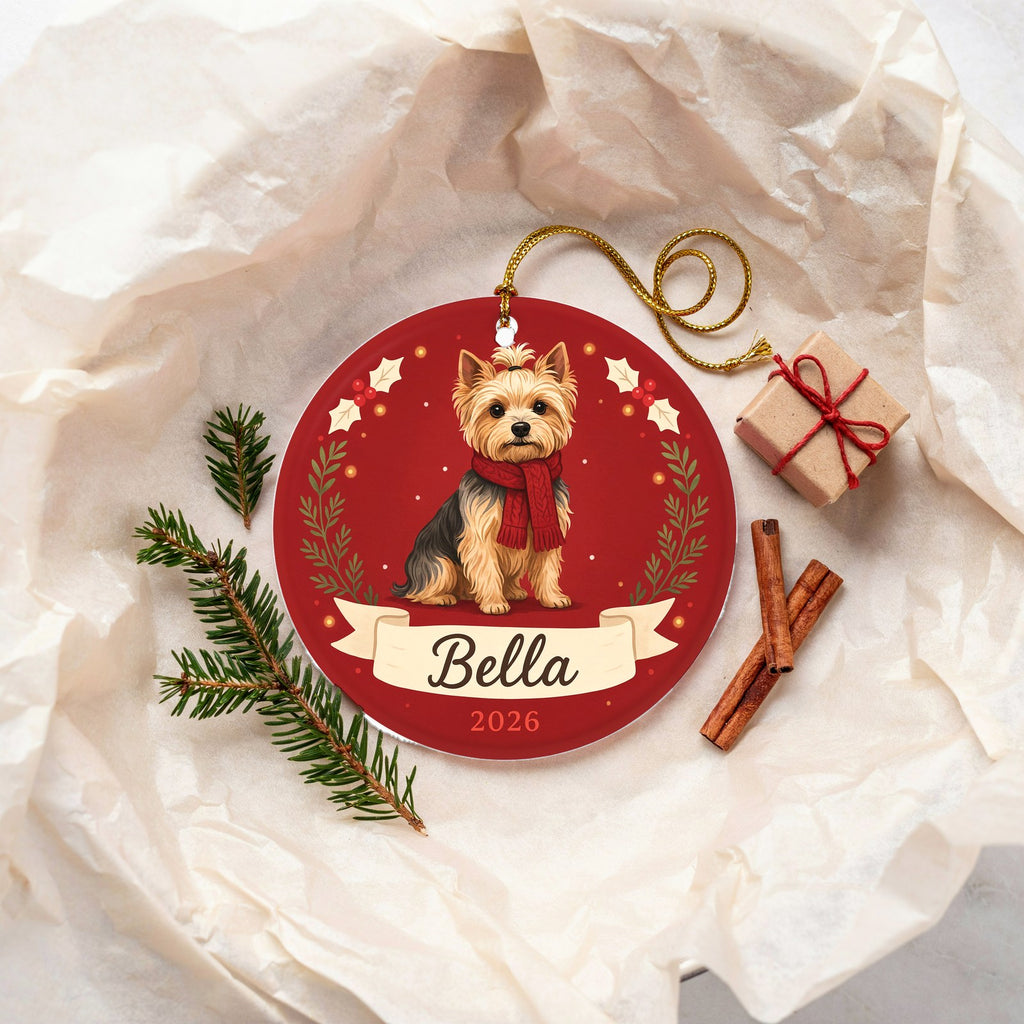 Personalized Yorkie Dog Ornament 2026 Custom Name Christmas Gift