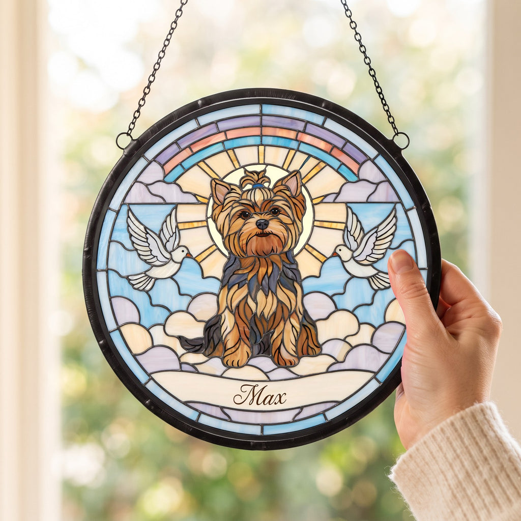 Personalized Yorkie Memorial Suncatcher Custom Dog Name Gift