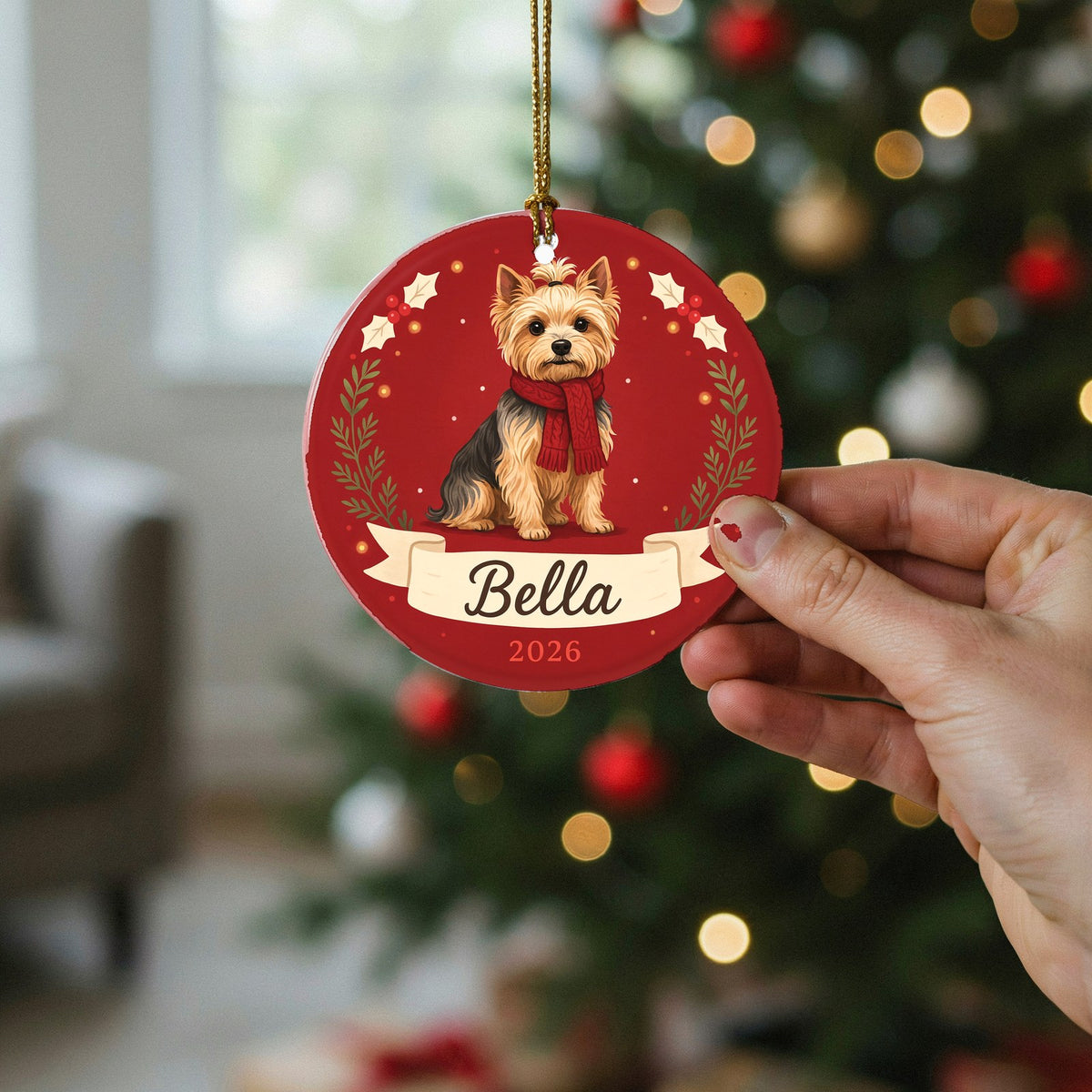 Personalized Yorkie Dog Ornament 2026 Custom Name Christmas Gift