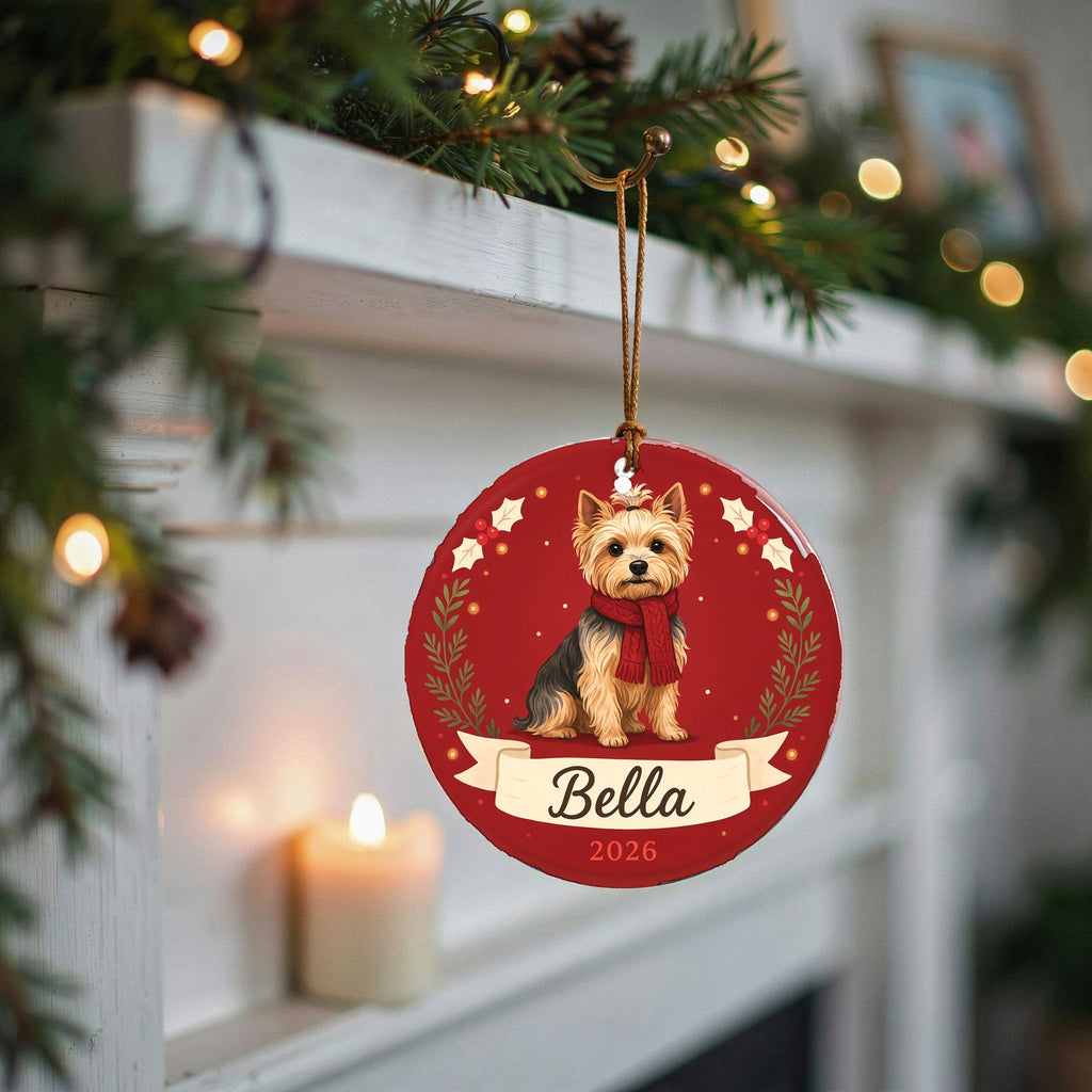 Personalized Yorkie Dog Ornament 2026 Custom Name Christmas Gift