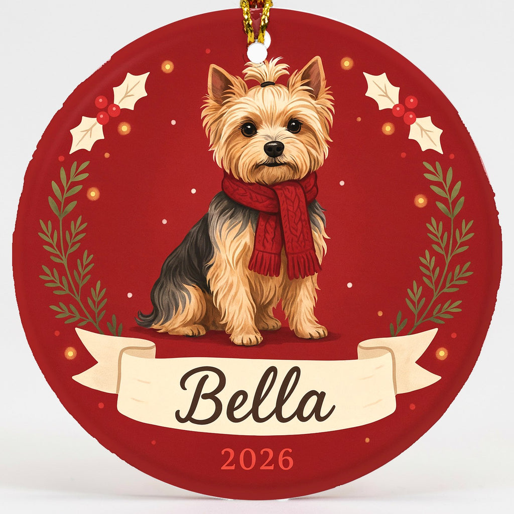 Personalized Yorkie Dog Ornament 2026 Custom Name Christmas Gift