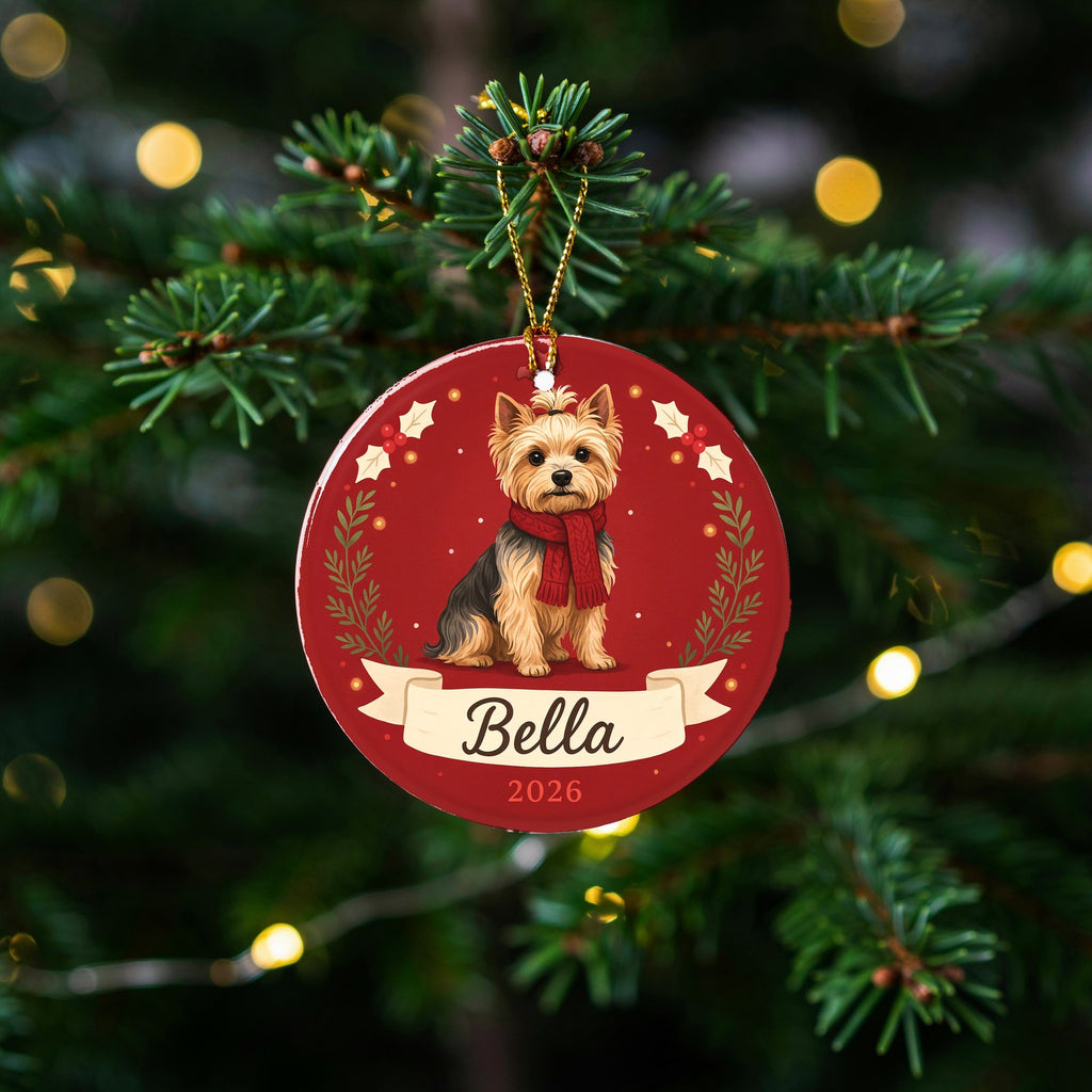 Personalized Yorkie Dog Ornament 2026 Custom Name Christmas Gift